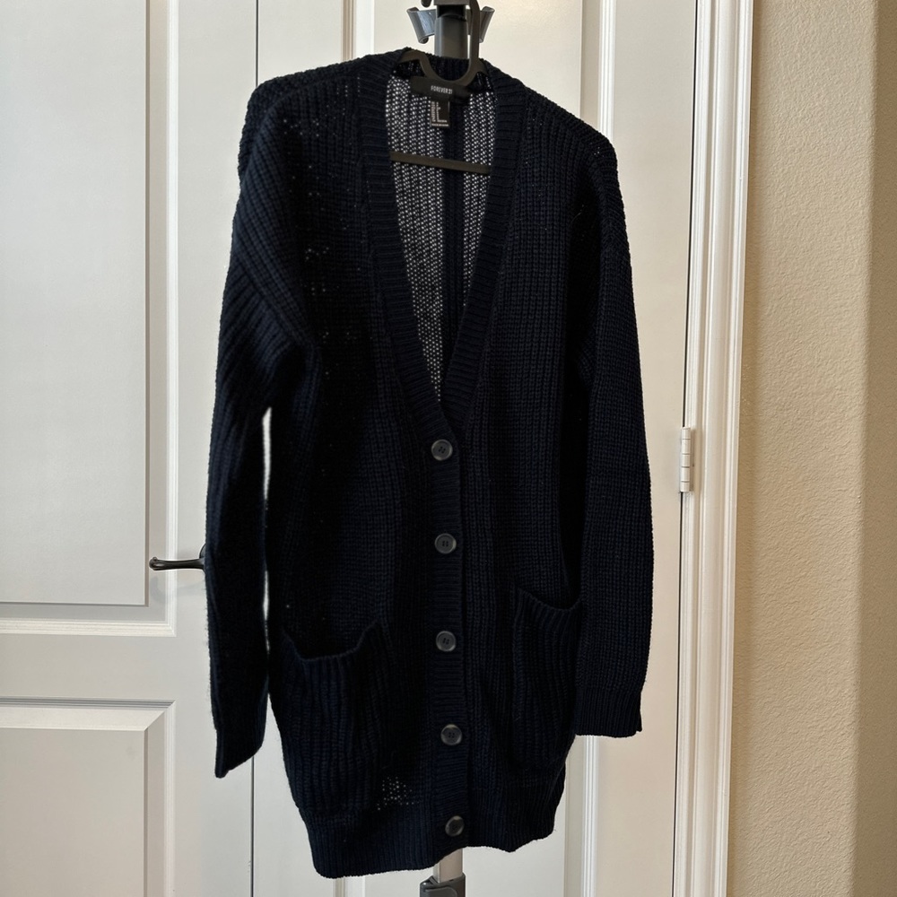 Forever 21 classic navy cardigan